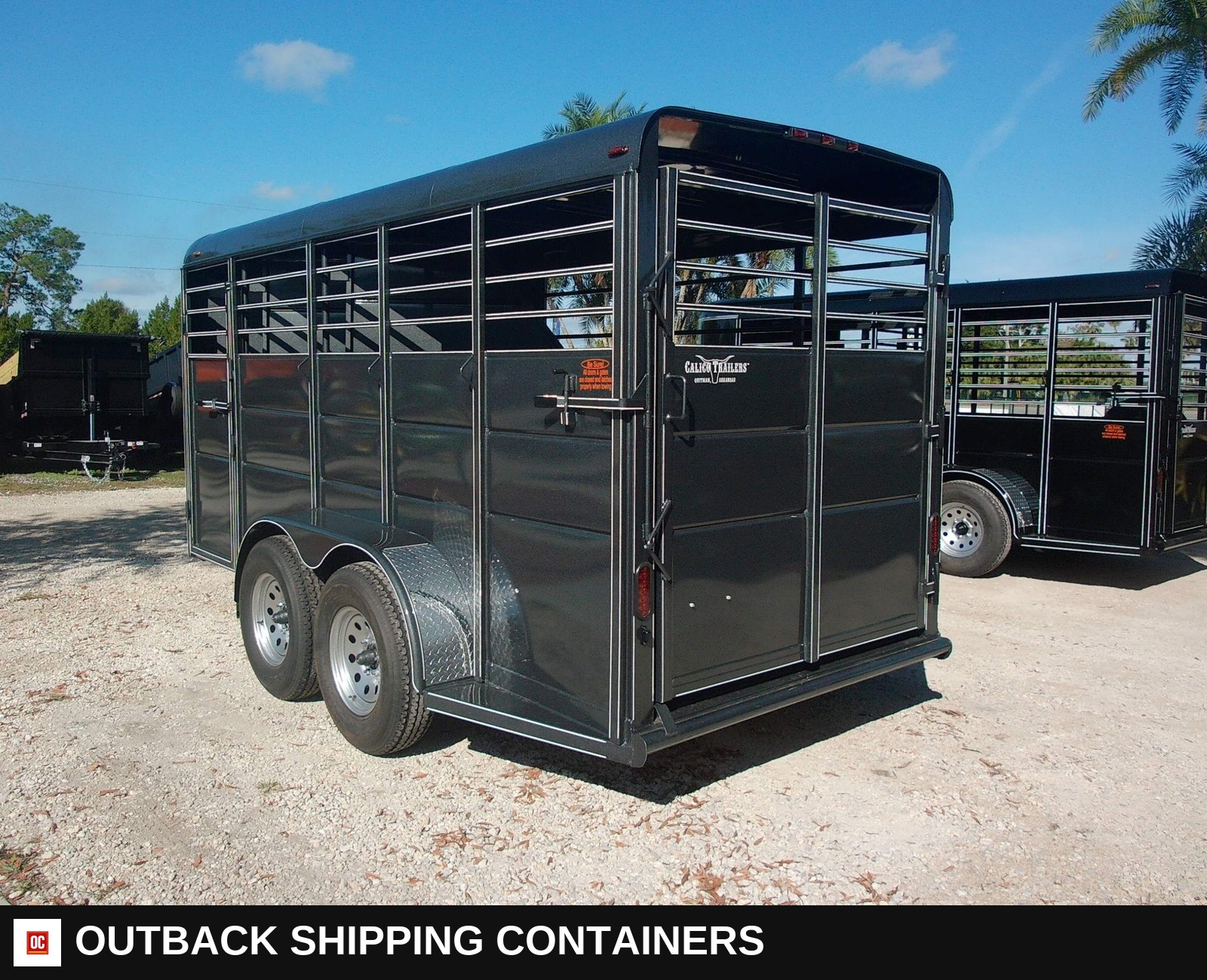New 2026 Calico 6 x 16 Three Horse Trailer 7k GVWR — Gate Latch And Hardware Detail | Outback Shipping Containers New 2026 Calico 6 x 16 Three Horse Trailer 7k GVWR for sale — gate latch and hardware detail