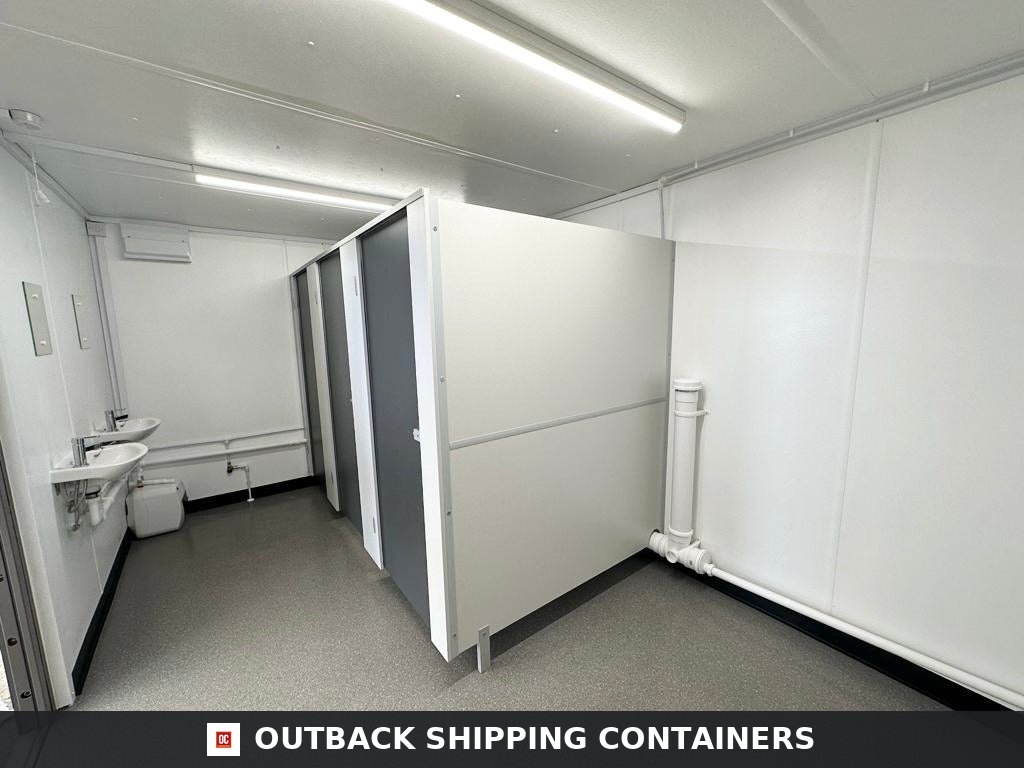 32 x 10 ft CUSTOM for Sale — Interior Detail | Outback Shipping Containers 32 x 10 ft CUSTOM — Mens/Ladies + Disabled Access Toilet Block — Portable Welfare — No 1395 — product gallery image 6 of 16