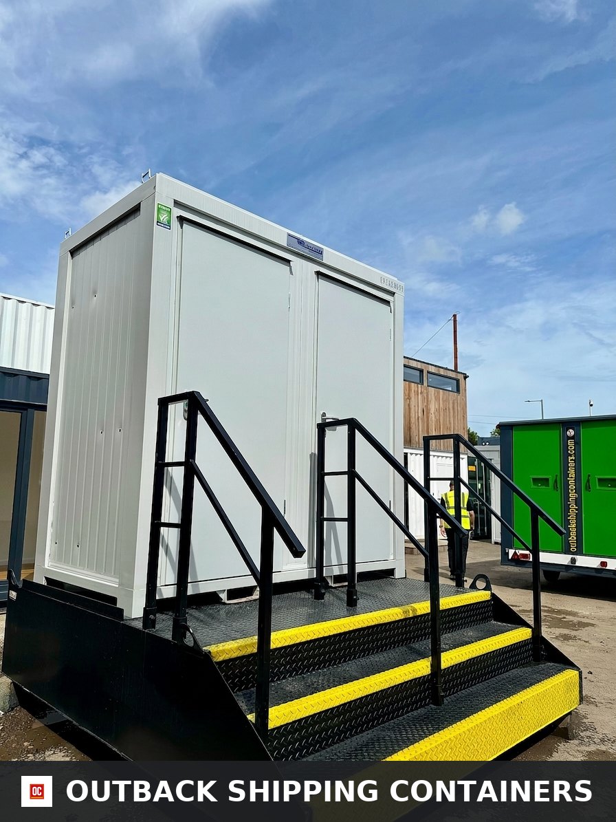 NEW Toilet & Shower Block + Waste Tank Bundle — Interior View | Outback Shipping Containers NEW Toilet & Shower Block + Waste Tank Bundle — 8 x 5 ft Portable — Grey — No 855 — product gallery image 4 of 7