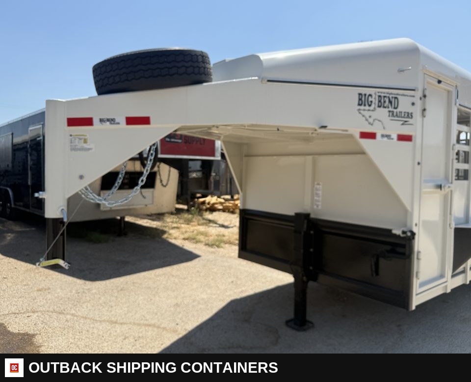 2026 Big Bend 6'8"X22' W/ 2' TACK Livestock Stock Combo Trailer — Three-Quarter Front Angle | Outback Shipping Containers 2026 Big Bend 6'8"X22' W/ 2' TACK Livestock Stock Combo Trailer for sale — three-quarter front angle