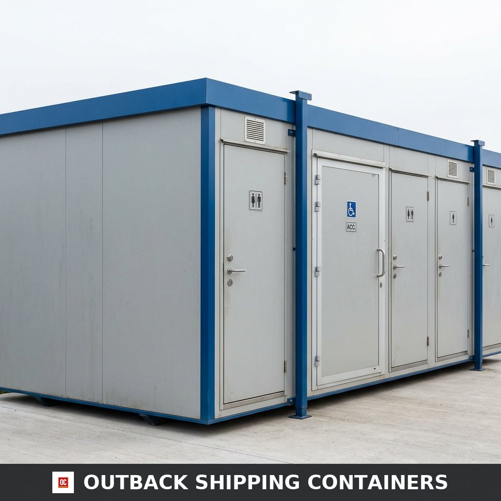 6+1 Steel Toilet Cabin for Sale — Three-Quarter Angle View | Outback Shipping Containers 6+1 Steel Toilet Cabin — Sanitation Units (image 3 of 4)