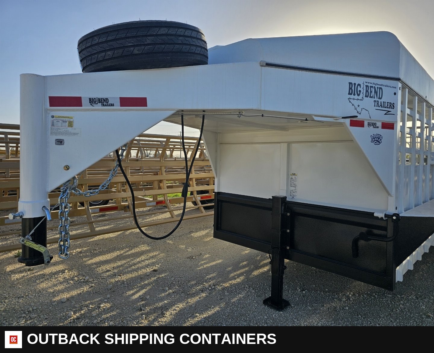 2025 Big Bend 6’8"X28' 3/4 TOP Stock / Stock Combo Trailer — Three-Quarter Front Angle | Outback Shipping Containers 2025 Big Bend 6’8"X28' 3/4 TOP Stock / Stock Combo Trailer for sale — three-quarter front angle