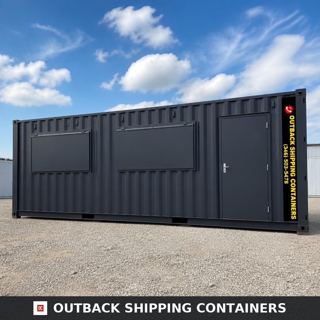 21x8ft for Sale — Side Profile View | Outback Shipping Containers Interior view of a refurbished 21x8ft portable canteen unit showing a stainless steel trough urinal and privacy partition