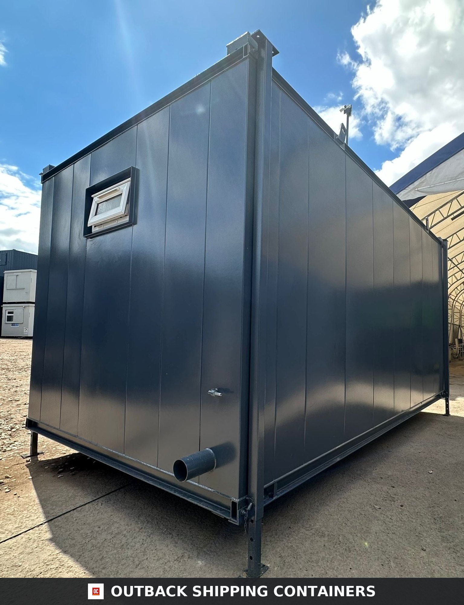 3+1 Toilet Block for Sale — Window and Shutter Detail | Outback Shipping Containers 2 3 4 3+1 Toilet Block — 16 x 9 ft Anti-Vandal — Portable Toilet Block — No 1114 — product gallery image 8 of 12