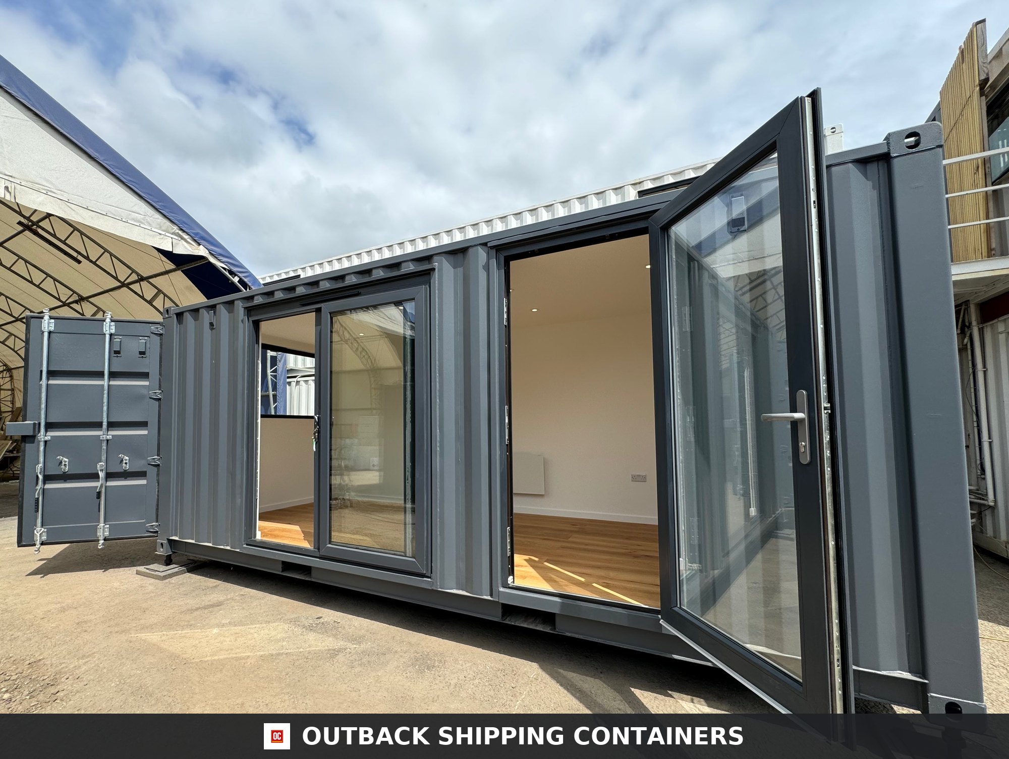 20x8ft CUSTOM SHIPPING CONTAINER CONVERSION — Side Profile View | Outback Shipping Container 2 CD-1239 20x8ft CUSTOM SHIPPING CONTAINER CONVERSION — Portable Build — angle 1