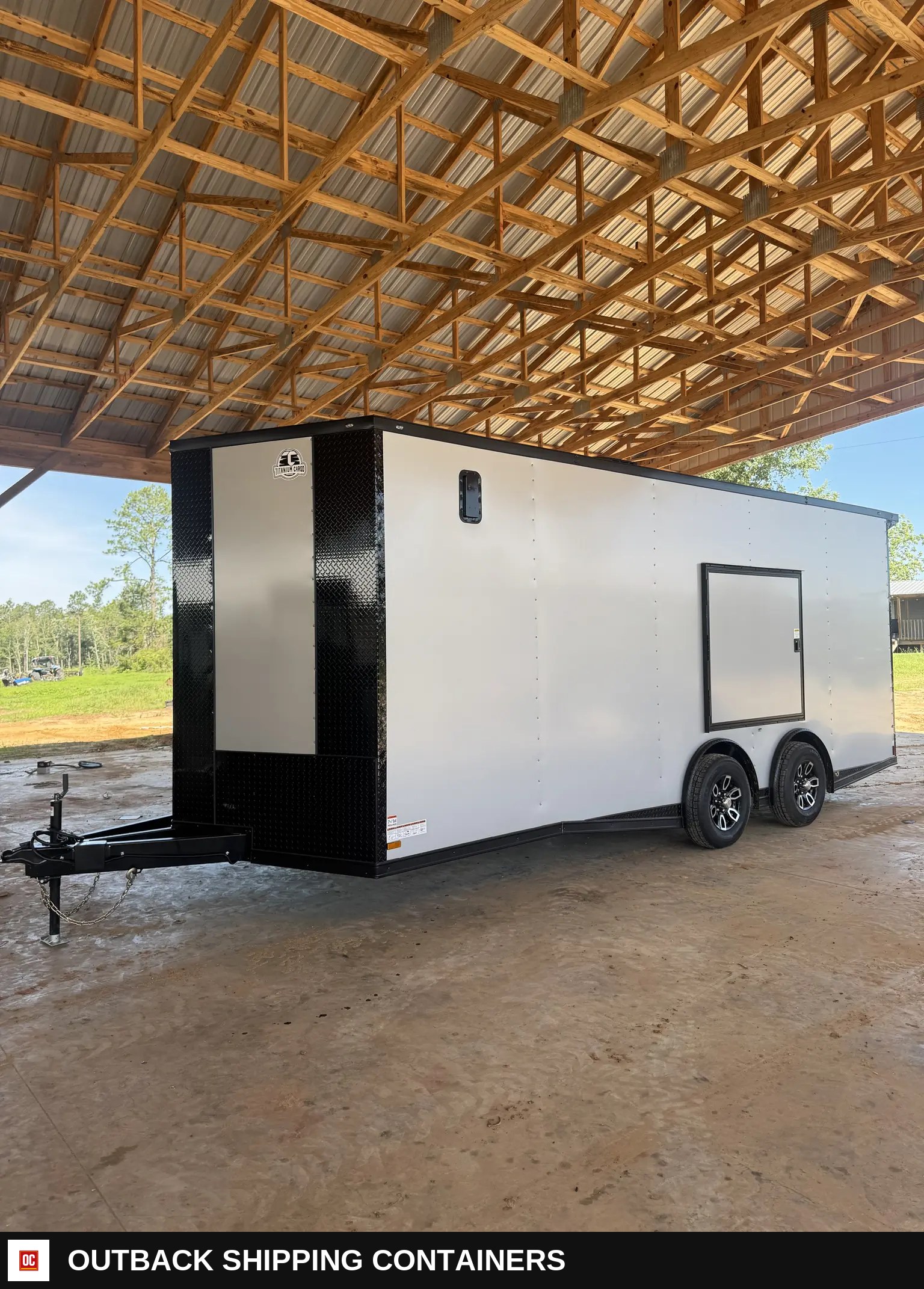 8.5x20TA2 Titanium Cargo Silver Blackout Race Trailer for Sale — Stainless Prep And Counter Area | Outback Shipping Containers 8.5x20TA2 Titanium Cargo Silver Blackout Race Trailer for Sale for sale — stainless prep and counter area