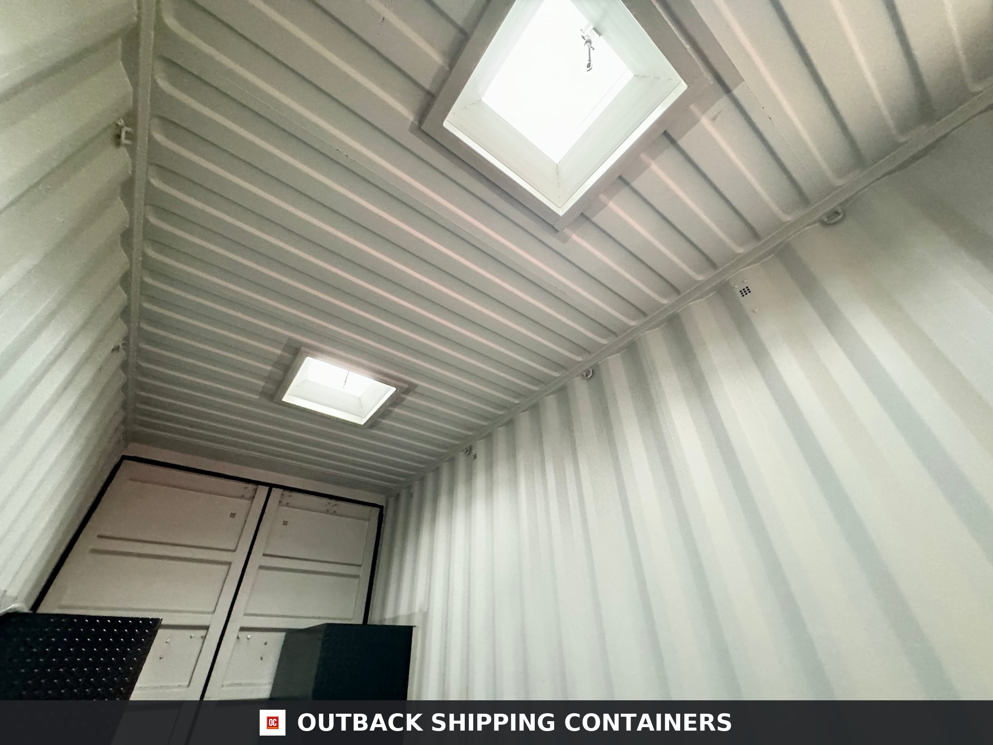 20x8ft CUSTOM Converted/Modified Shipping Container — Jet Black — Window and Shutter Detail Jet Black 20x8ft custom container — angle 8