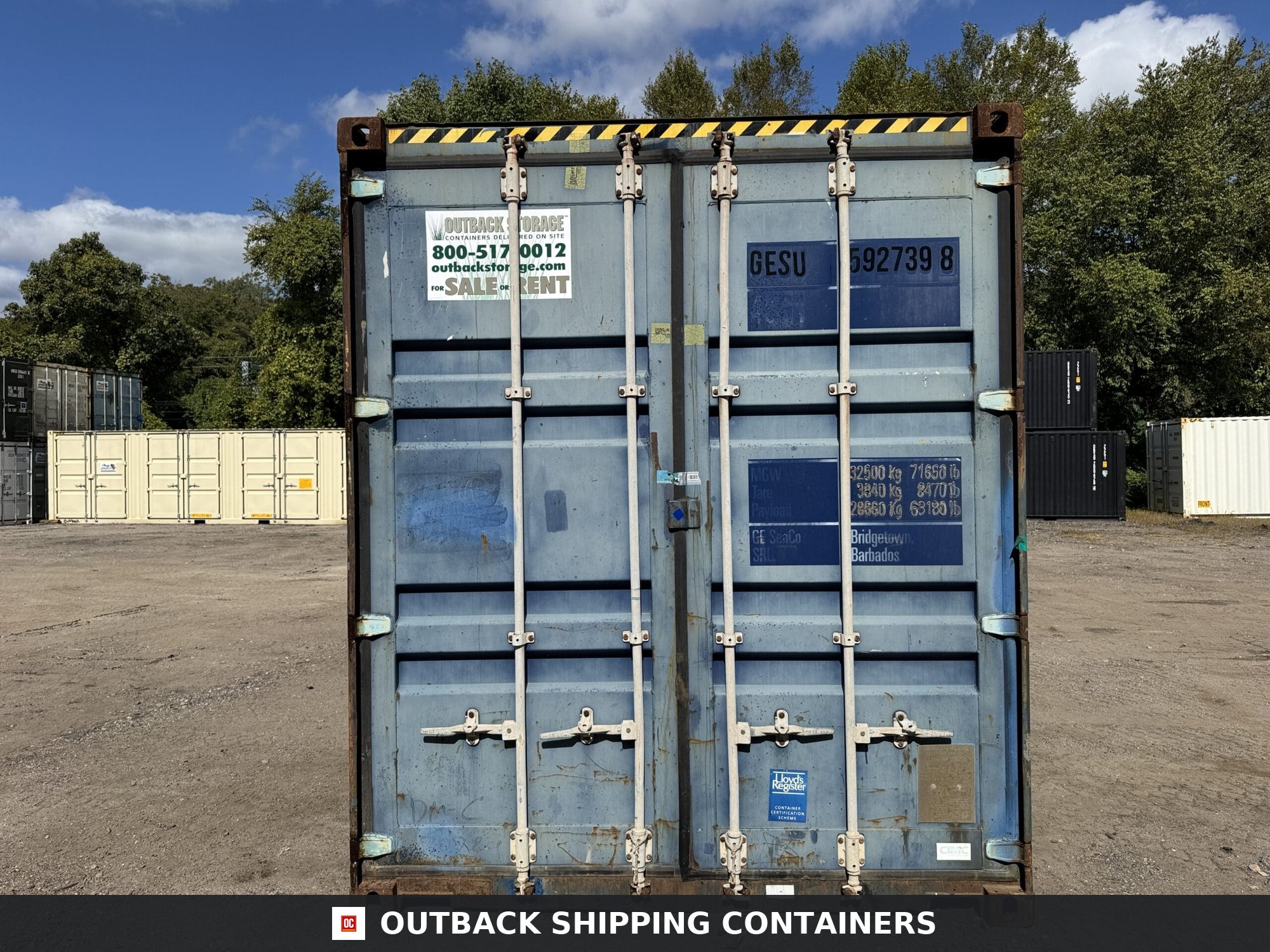 40ft Used High Cube Shipping Container — Three-Quarter Angle View | Outback Shipping Contain 8 40ft Used High Cube Shipping Container – Wind & Watertight – Blue — 40ft — used (image 3 of 12)