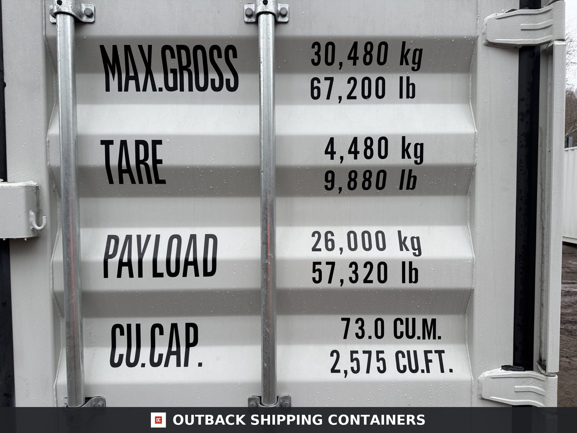 40ft New High Cube Shipping Container — Rear Exterior View | Outback Shipping Containers 2 3 6 40ft New High Cube Shipping Container – Wind & Watertight – Lt Gray — 40ft — new (image 4 of 12)