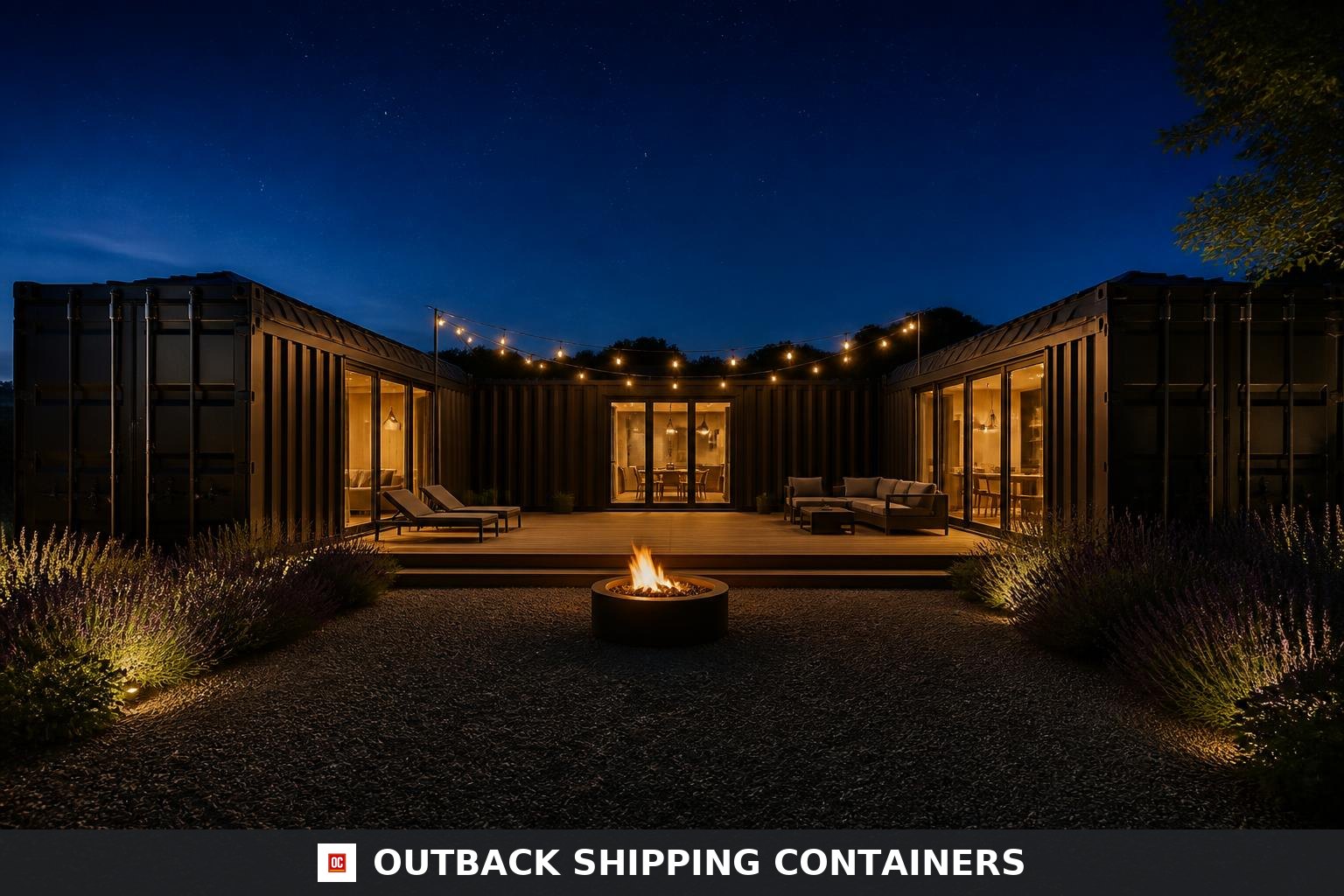 Trinity U-shape container home — second full bathroom inside the right 40ft wing with matte-black rain shower, wall-hung toilet and oak double vanity