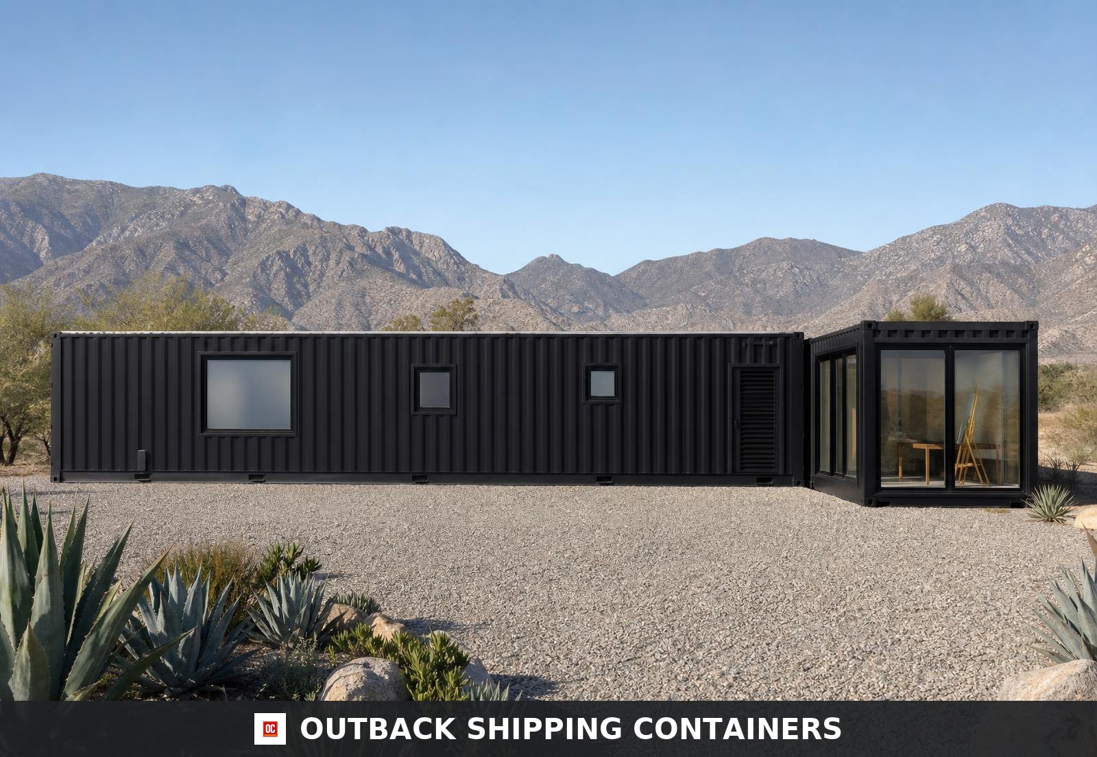 East side elevation of the container villa showing the studio and recovery modules with service access