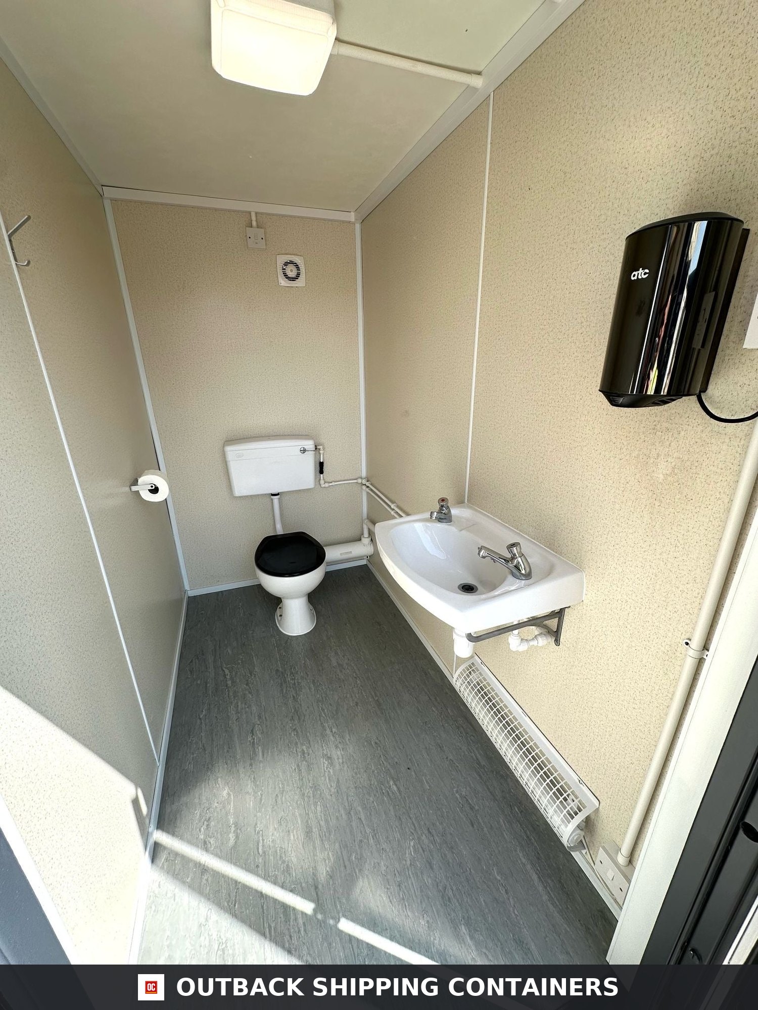 Toilet Block for Sale — Three-Quarter Angle View | Outback Shipping Containers 2 Toilet Block — 20 x 8 ft — 5 Bays Anti-Vandal Portable — No 1432 — product gallery image 2 of 13