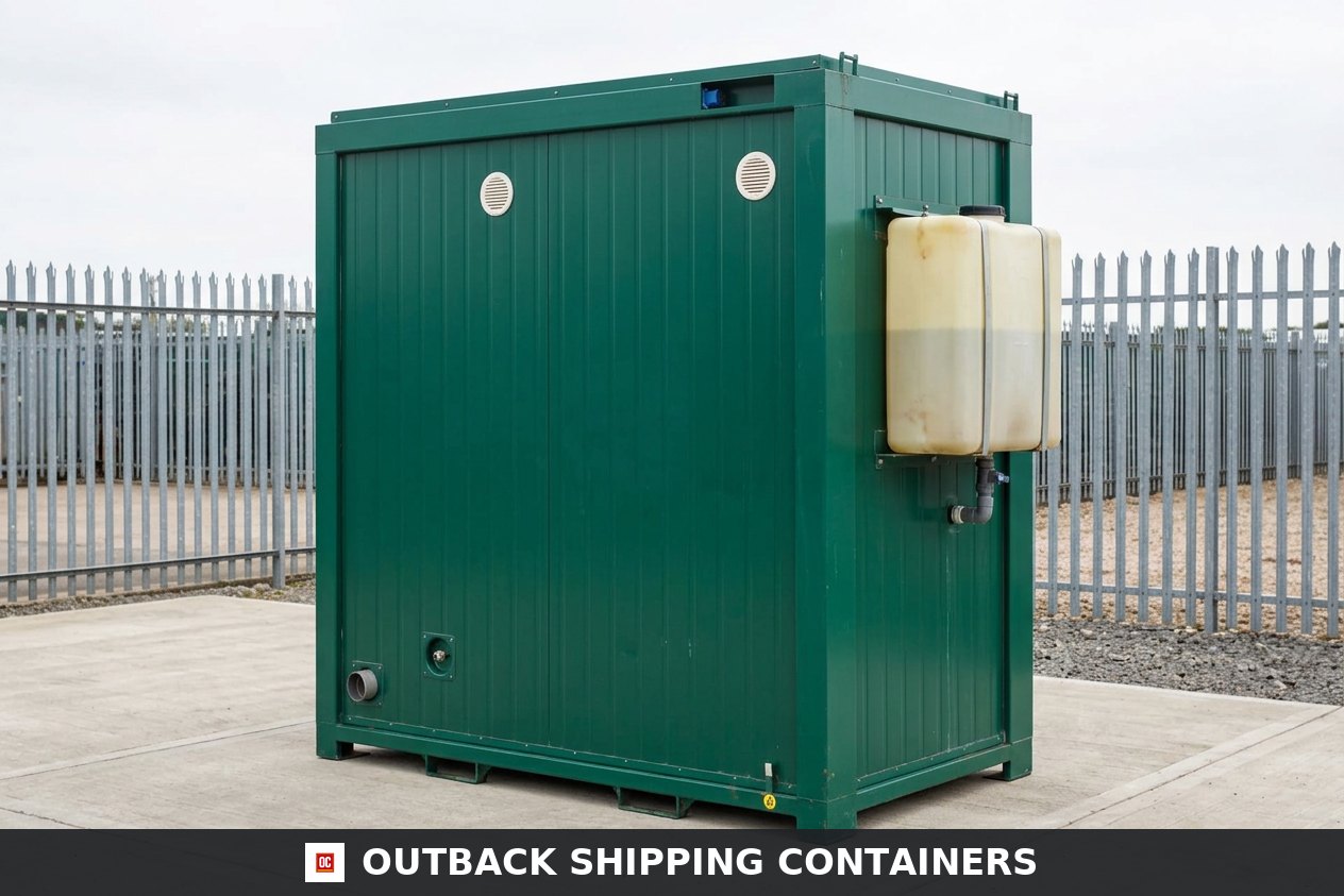 1+1 Double Mains Toilet 8FT x 5FT (Green) — Interior View | Outback Shipping Containers 1+1 Double Mains Toilet 8FT x 5FT (Green) — new — sanitation units (image 5 of 6)