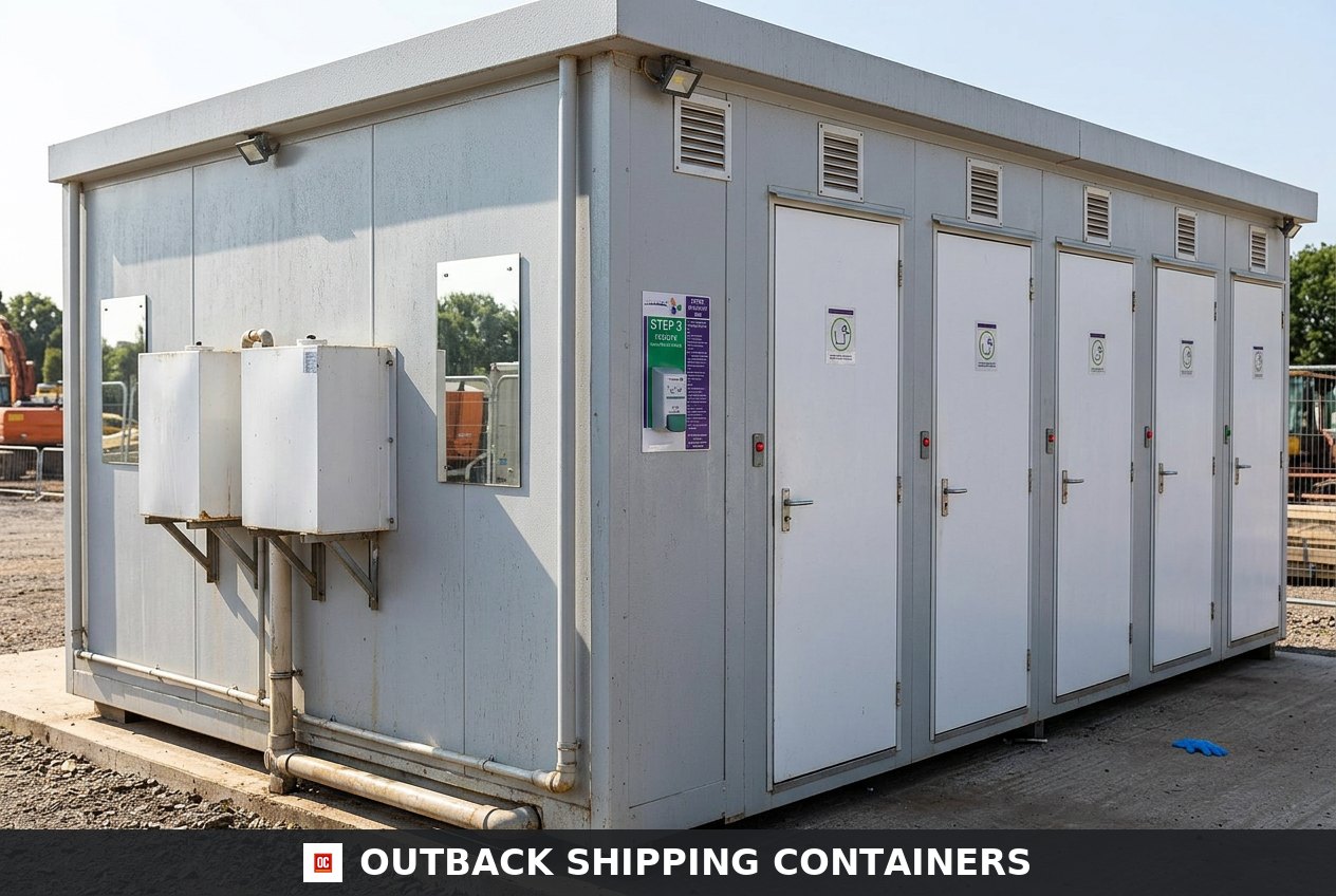 5+1 Steel Toilet Cabin 24FT x 9FT — Three-Quarter Angle View | Outback Shipping Containers 5+1 Steel Toilet Cabin 24FT x 9FT — Sanitation Units (image 3 of 4)