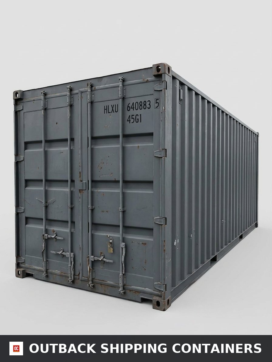 Used 40ft Cargo Container Double Doors 40′ x 8′ x 8′ 6″ for Sale — Side Profile View Interior view of a used 40ft cargo container showing installed wood shelving units and a plastic storage rack