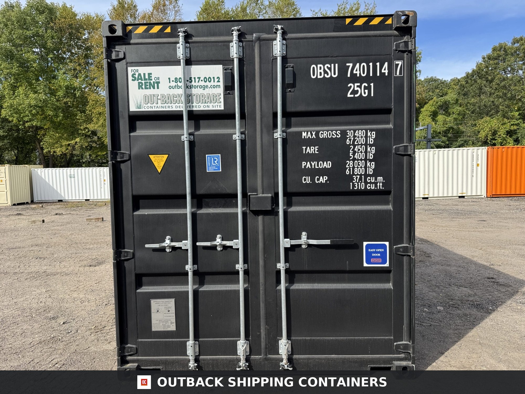 20ft New High Cube Shipping Container — Three-Quarter Angle View | Outback Shipping Containers 20ft New High Cube Shipping Container – Wind & Watertight – Black — 20ft — new (image 3 of 12)