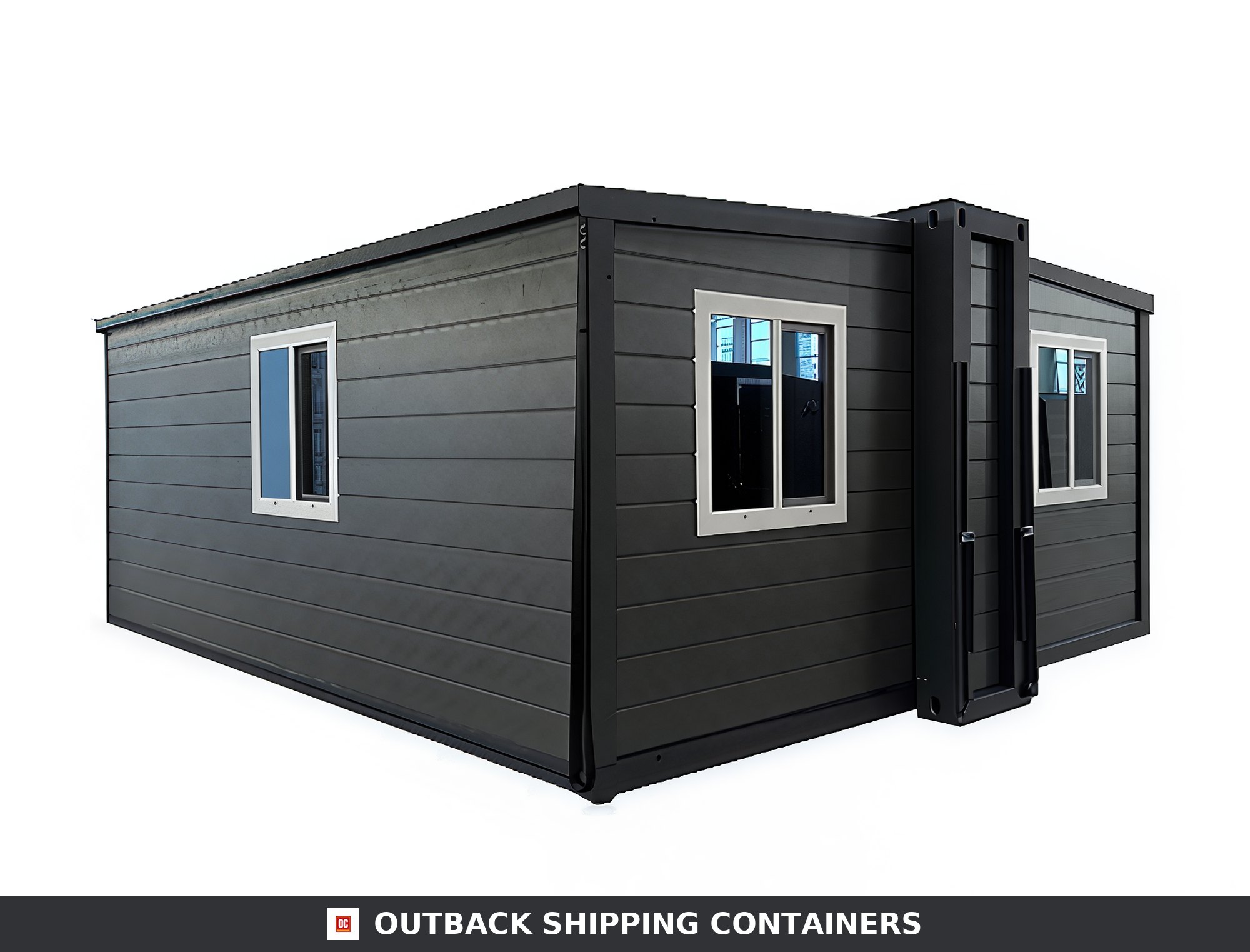 20FT Expandable Container Office for Sale — Expanded Side Elevation | Outback Shipping Containers 20ft expandable container office 385 sq ft — expanded side elevation