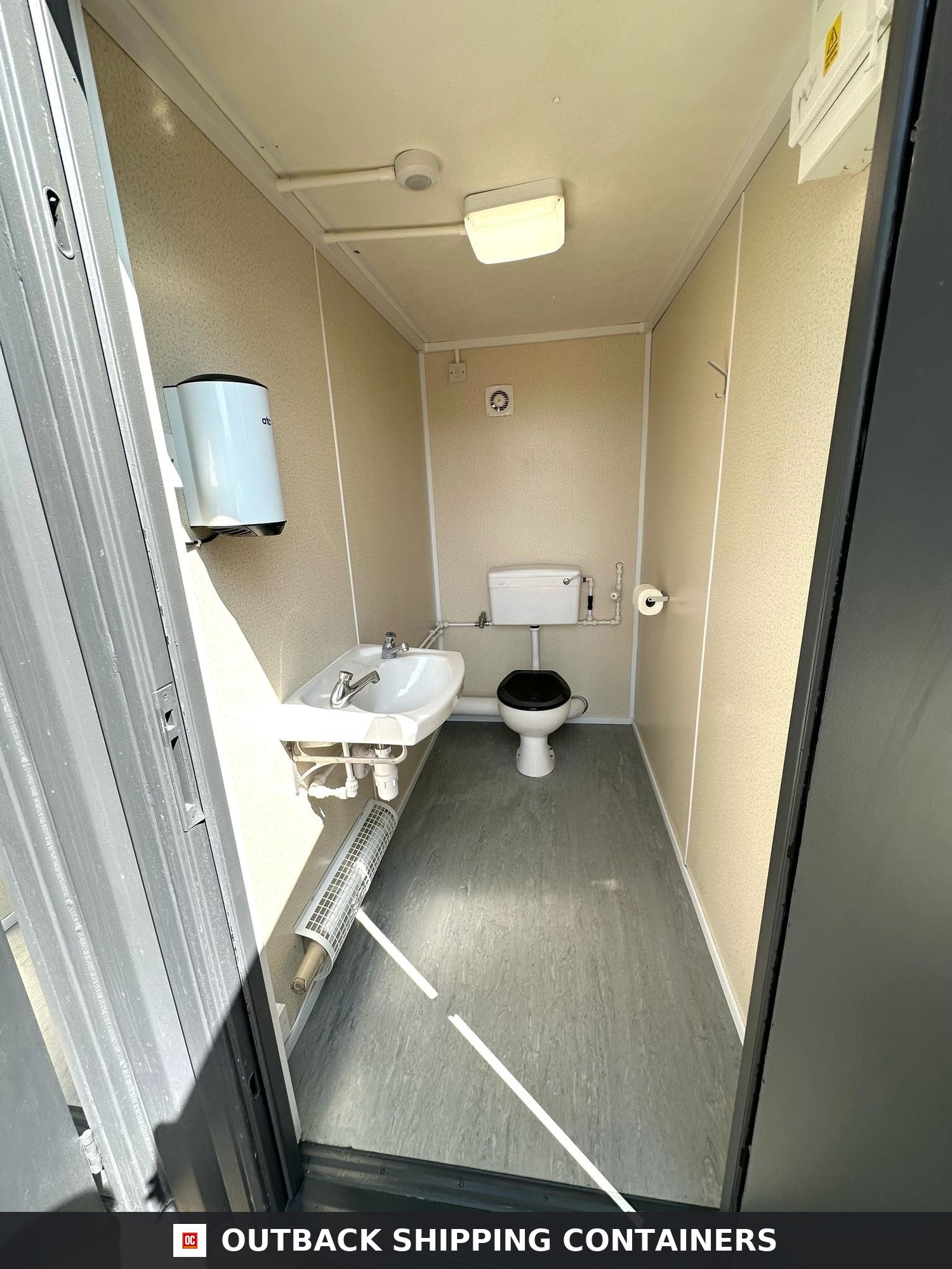Toilet Block for Sale — Corner Casting and Frame Detail | Outback Shipping Containers 2 Toilet Block — 20 x 8 ft — 5 Bays Anti-Vandal Portable — No 1432 — product gallery image 10 of 13