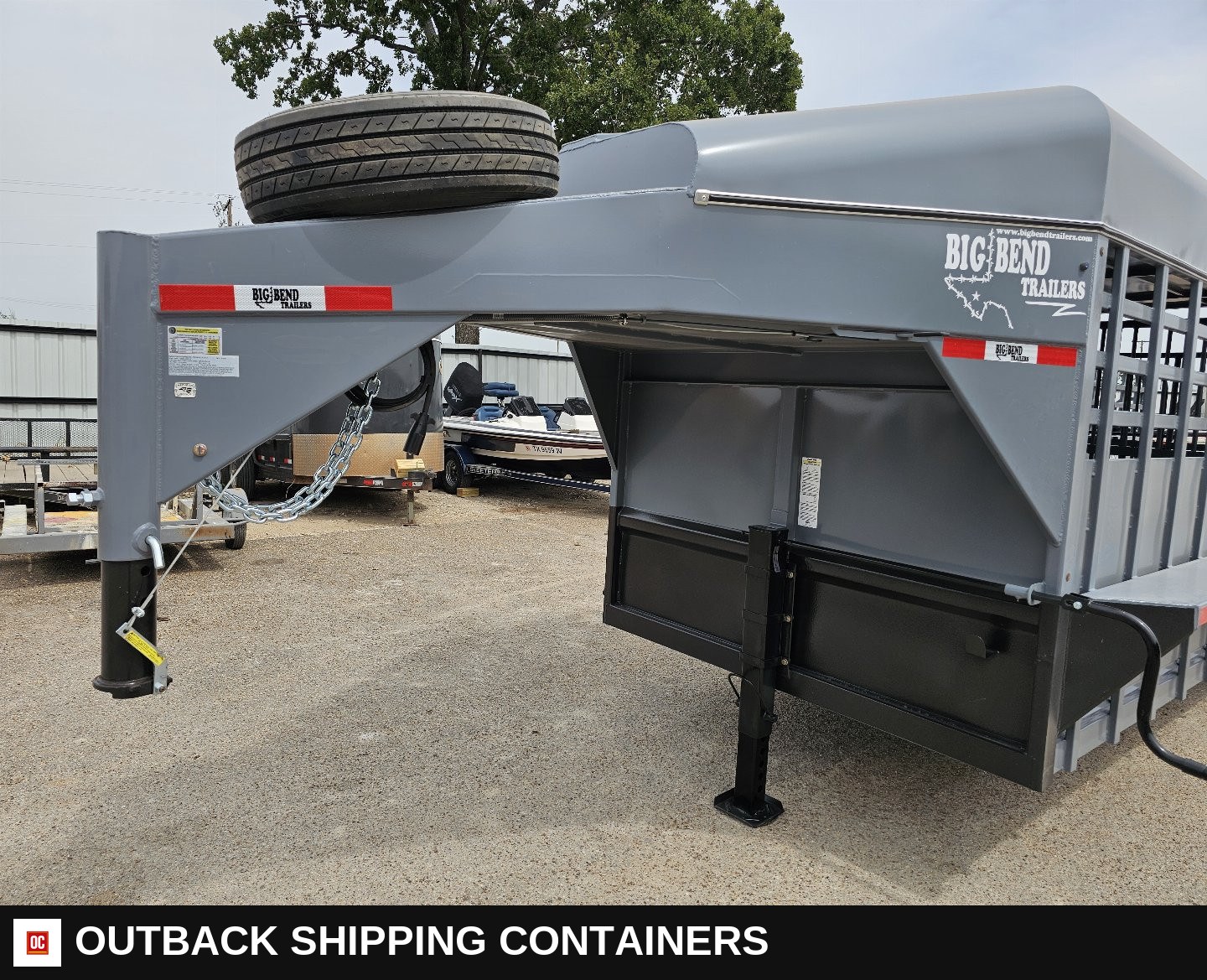 2025 Big Bend 6’8"X24' 3/4 TOP Stock / Stock Combo Trailer — Three-Quarter Front Angle | Outback Shipping Containers 2025 Big Bend 6’8"X24' 3/4 TOP Stock / Stock Combo Trailer for sale — three-quarter front angle