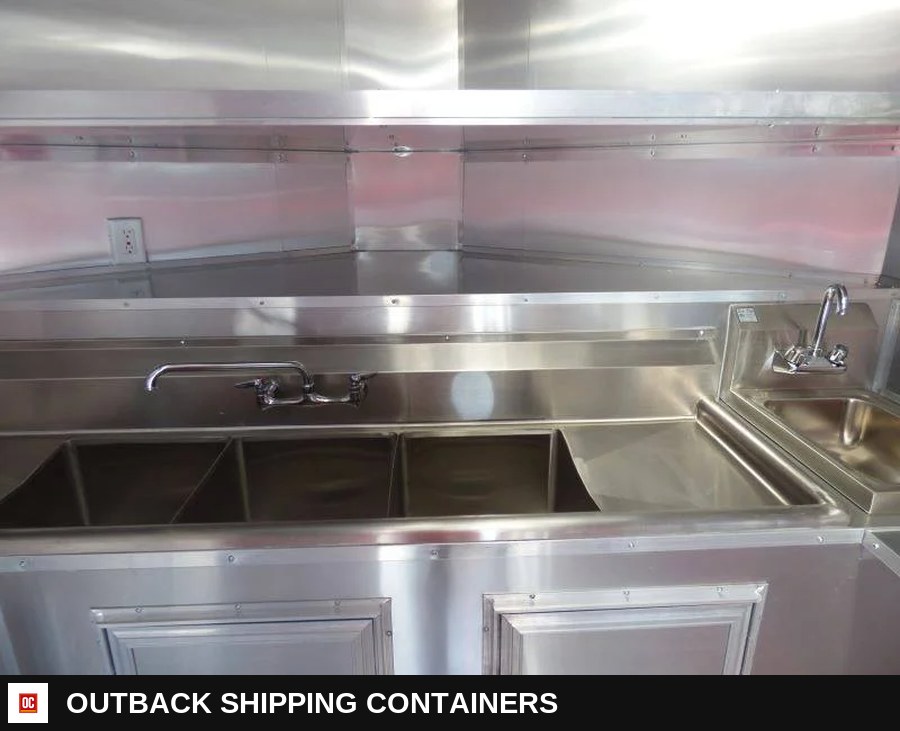 8.5 x 20 White BBQ Smoker Porch Catering Trailer — Tongue, Coupler And Hitch | Outback Shipping Containers 8.5 x 20 White BBQ Smoker Porch Catering Trailer for sale — tongue, coupler and hitch