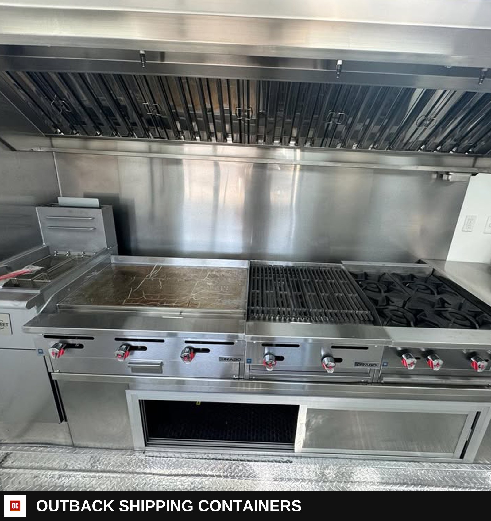 16ft Food Truck Trailer Fully Equipped Stainless Steel Rust Resistant Mobile — Interior Kitchen Layout | Outback Shipping Containers 16ft Food Truck Trailer Fully Equipped Stainless Steel Rust Resistant Mobile for sale — interior kitchen layout