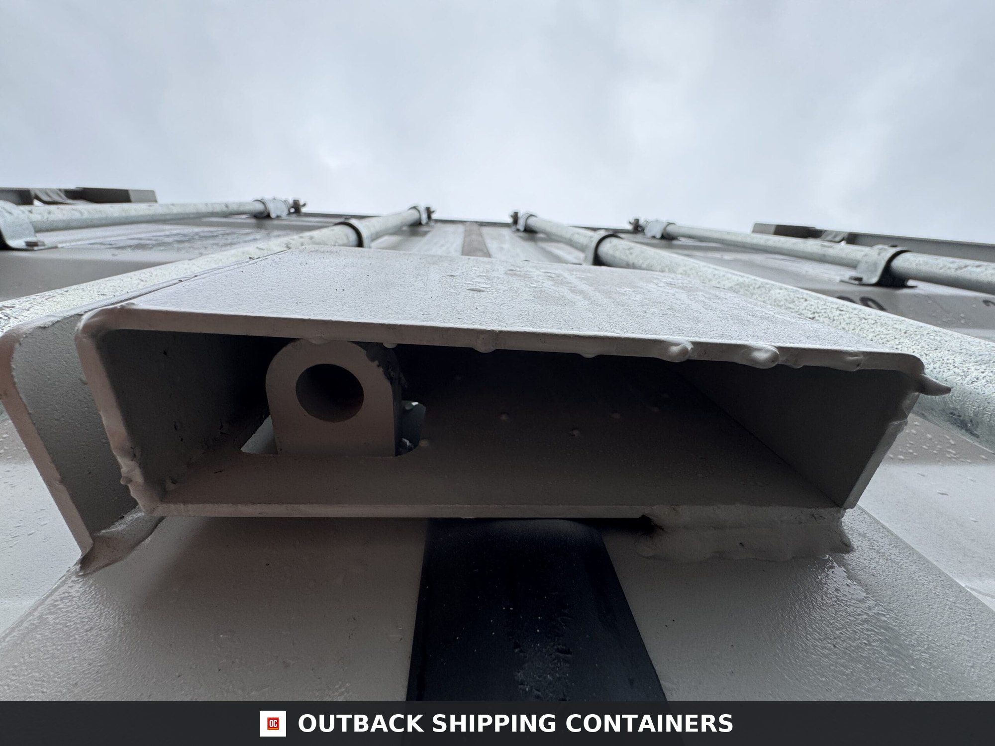 40ft New High Cube Shipping Container for Sale — Interior View | Outback Shipping Containers 6 40ft New High Cube Shipping Container – Wind & Watertight – Lt Gray — 40ft — new (image 5 of 12)