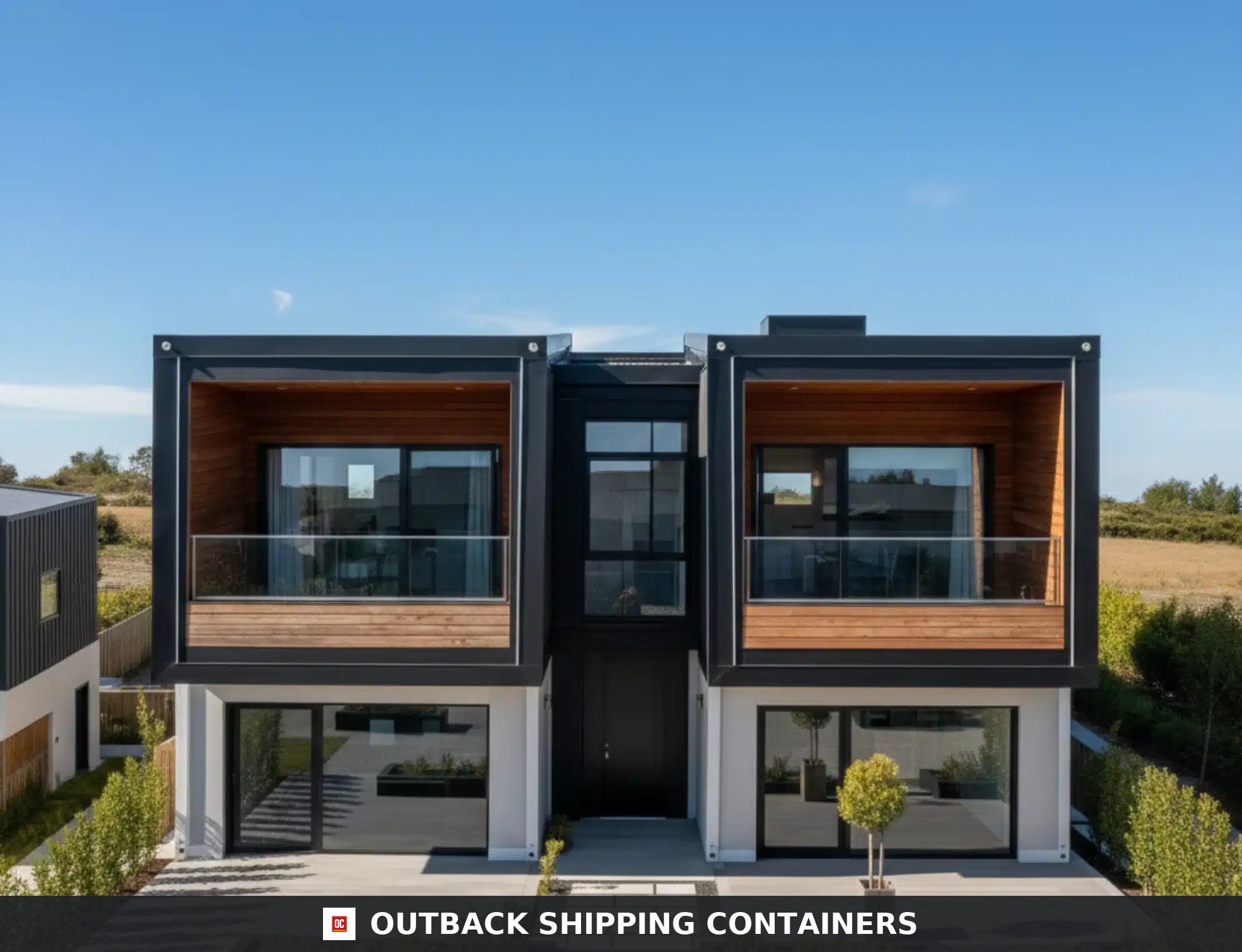 Rear and side exterior view of the Luxury 3 Bedroom Prefabricated Modular Container Home Villa
