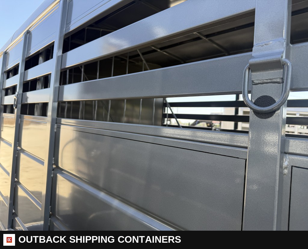 2026 WW WRANGLER 6X16 3 HORSE Livestock Stock Combo Trailer — Gate Latch And Hardware Detail | Outback Shipping Containers 2026 WW WRANGLER 6X16 3 HORSE Livestock Stock Combo Trailer for sale — gate latch and hardware detail
