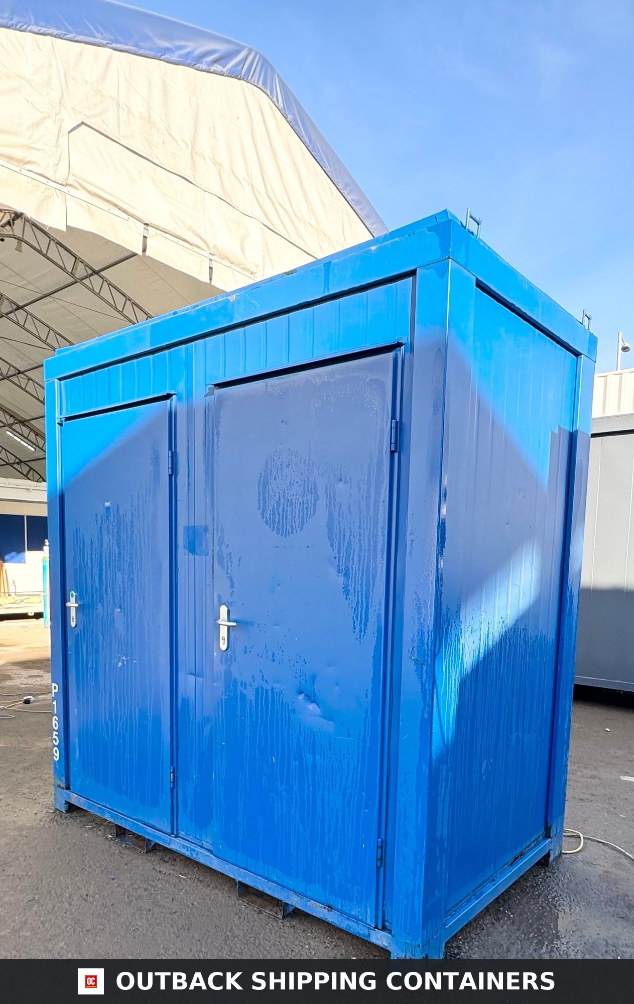 Double Toilet Blocks for Sale — Window and Shutter Detail | Outback Shipping Containers 2 Double Toilet Blocks — Male Female WC — 8x5 Ft — Unrefurbished Portable Toilet Block 1+1 Toilet Blocks — Blue - image 8
