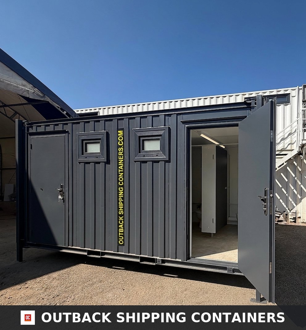 16 x 9 ft for Sale — Three-Quarter Angle View | Outback Shipping Containers 16 x 9 ft — 2 + 2 Toilet Block — Premium/Bespoke Ladies & Gents Toilets — No 1709 — product gallery image 2 of 17