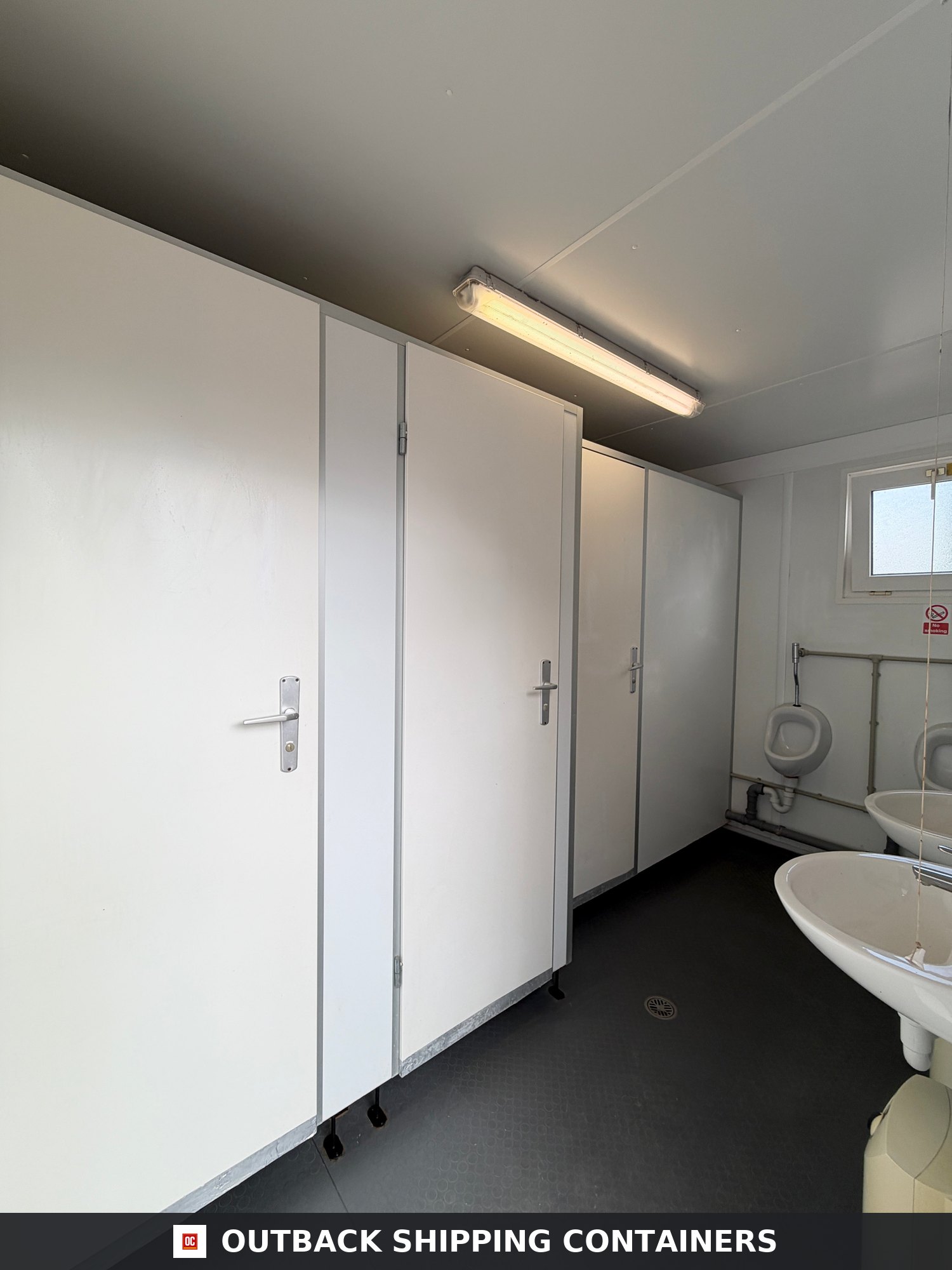 16 x 8 ft for Sale — Door and Entry Detail | Outback Shipping Containers 16 x 8 ft — 3 + 1 Toilet Block — Portable Building — Site Accommodation — No 1796 — product gallery image 6 of 8