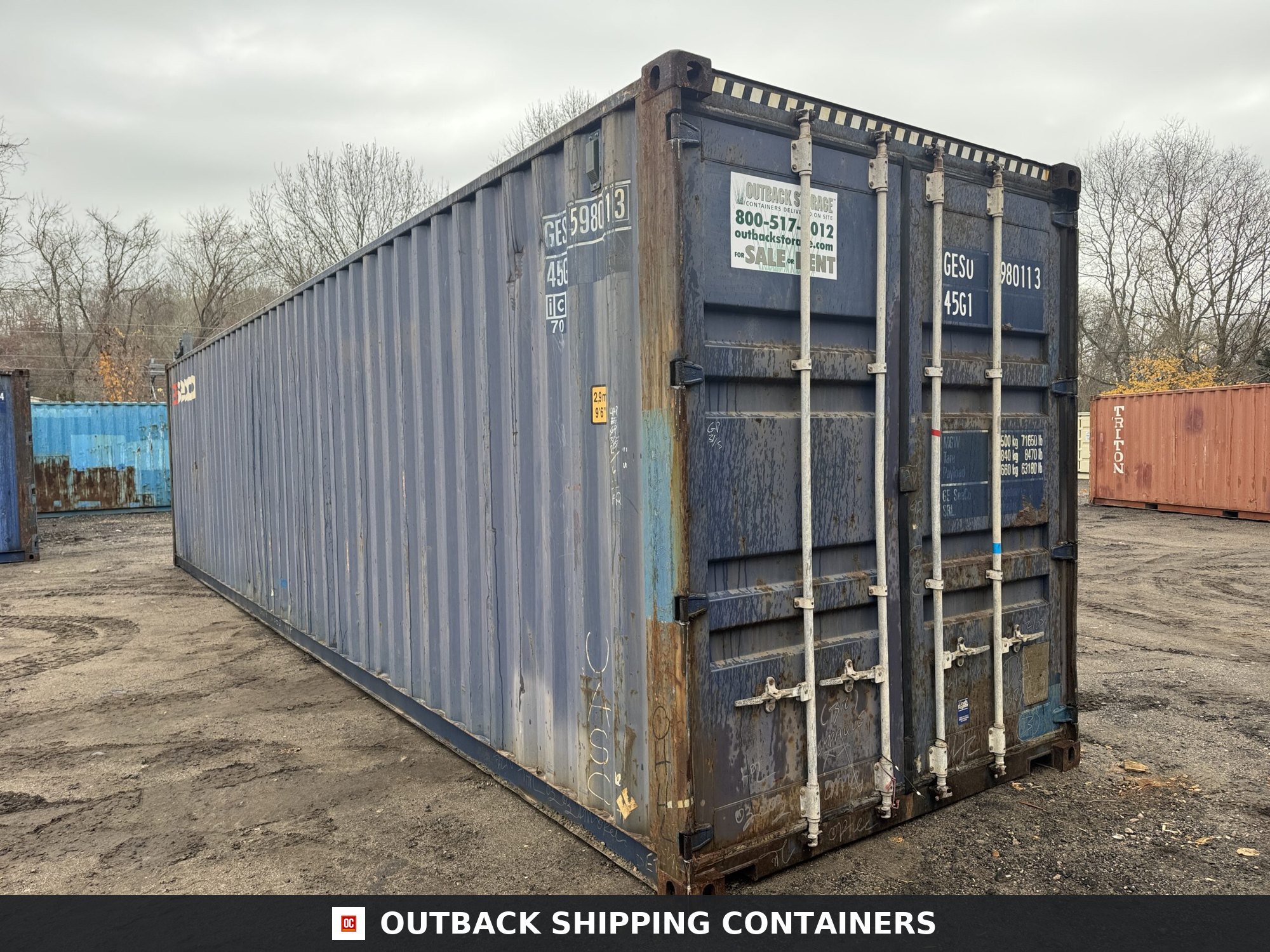 40ft Used High Cube Shipping Container for Sale — Roof and Structural Detail 2 3 4 5 40ft Used High Cube Shipping Container – Wind & Watertight – Blue — 40ft — used (image 9 of 12)