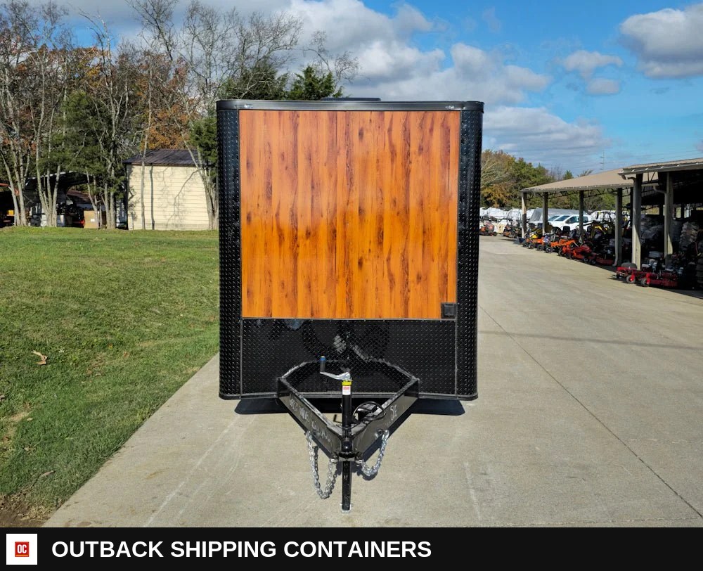 7 x 12 Wood Grain Concession Food Catering Vending Trailer — Driver-Side Profile | Outback Shipping Containers 7 x 12 Wood Grain Concession Food Catering Vending Trailer for sale — driver-side profile