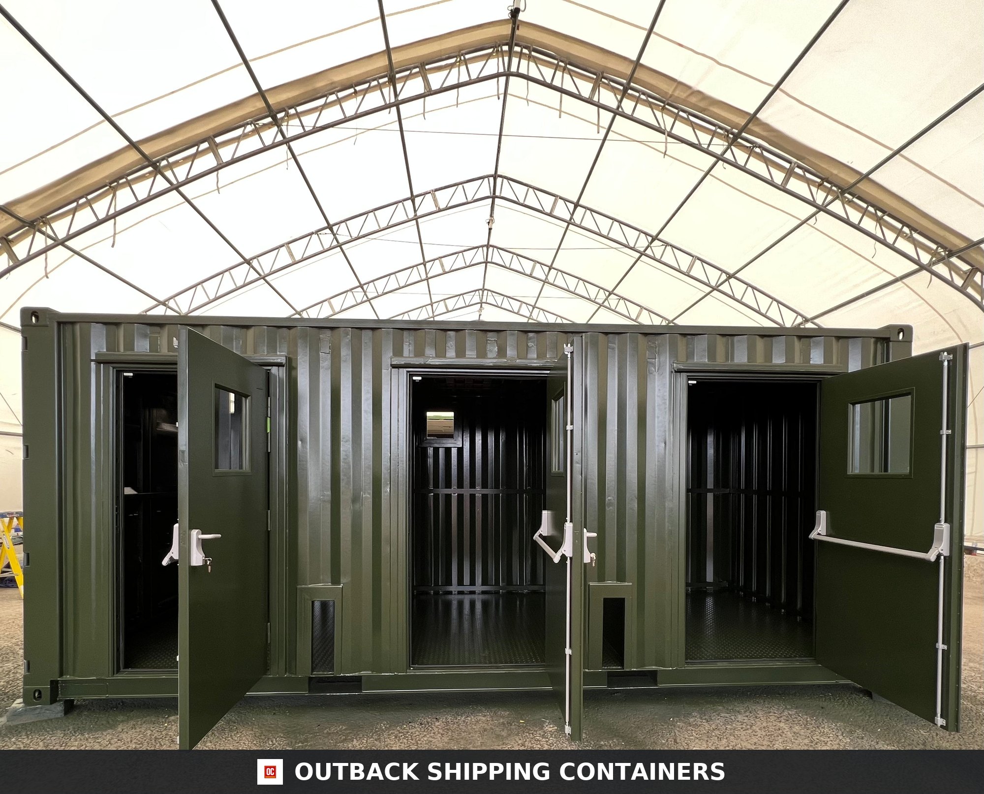 20 ft Modified Shipping Container Conversion 20X8FT for Sale — Rear Exterior View CD-968 20 ft Modified Shipping Container Conversion — Sound Chamber — angle 4