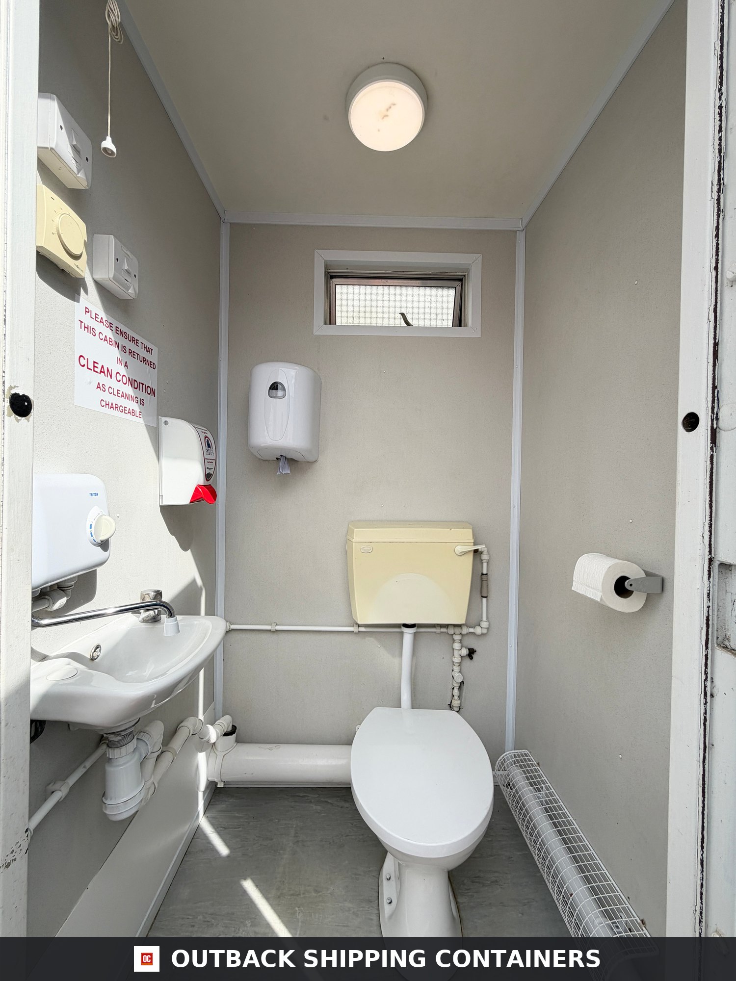 Double Toilet Block for Sale — Interior View | Outback Shipping Containers 2 3 Double Toilet Block — Male & Female WC — 8x5 Ft — Unrefurbished Portable Toilet Block — 1+1 Toilet Block — Blue/White - image 5
