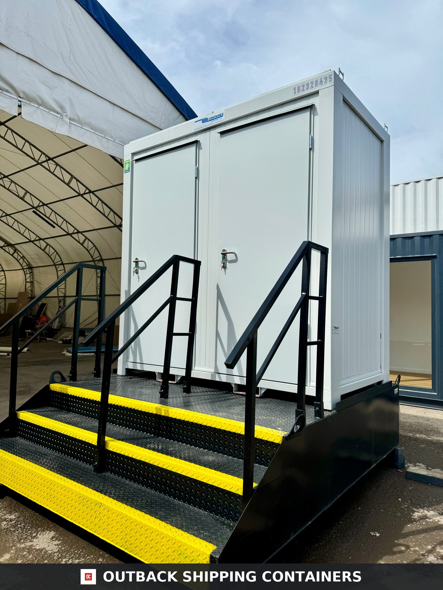 NEW Toilet & Shower Block + Waste Tank Bundle — Interior Detail | Outback Shipping Containers NEW Toilet & Shower Block + Waste Tank Bundle — 8 x 5 ft Portable — Grey — No 855 — product gallery image 5 of 7