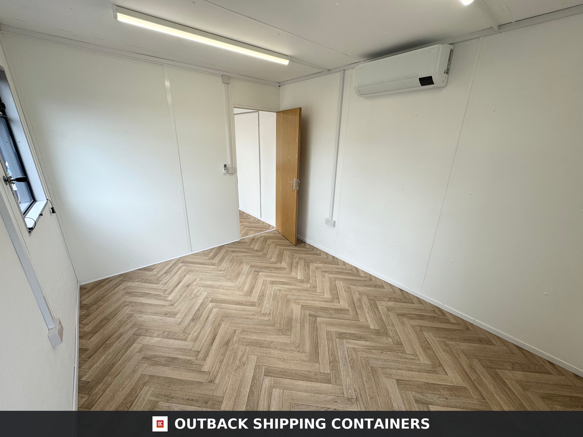 CUSTOM for Sale — Door and Entry Detail | Outback Shipping Containers CUSTOM — 32 x 10 ft Cabin — Office + Canteen + 1+1 WC/Wash Rooms — Anti-Vandal — No 1105 — product gallery image 6 of 22