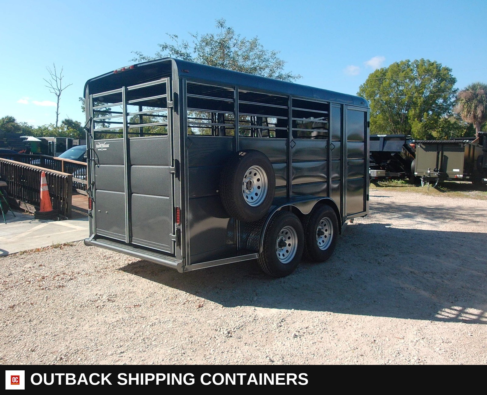 New 2026 Calico 6 x 16 Three Horse Trailer 7k GVWR — Center Divider Gate | Outback Shipping Containers New 2026 Calico 6 x 16 Three Horse Trailer 7k GVWR for sale — center divider gate