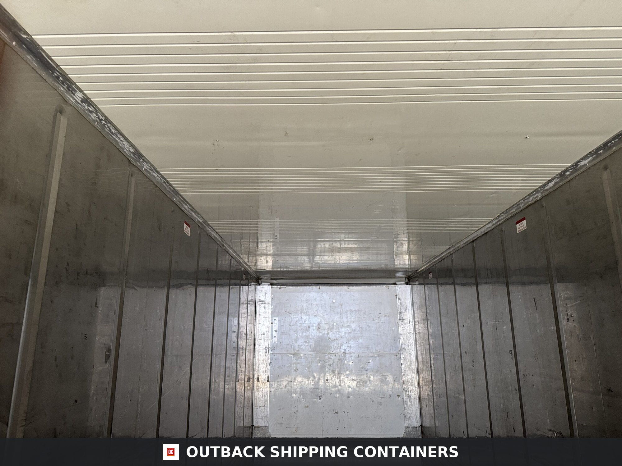 40ft As-Is High Cube Shipping Container for Sale — Interior View | Outback Shipping Containe 2 40ft As-Is High Cube Shipping Container – Wind & Watertight – White — 40ft — as_is (image 5 of 12)