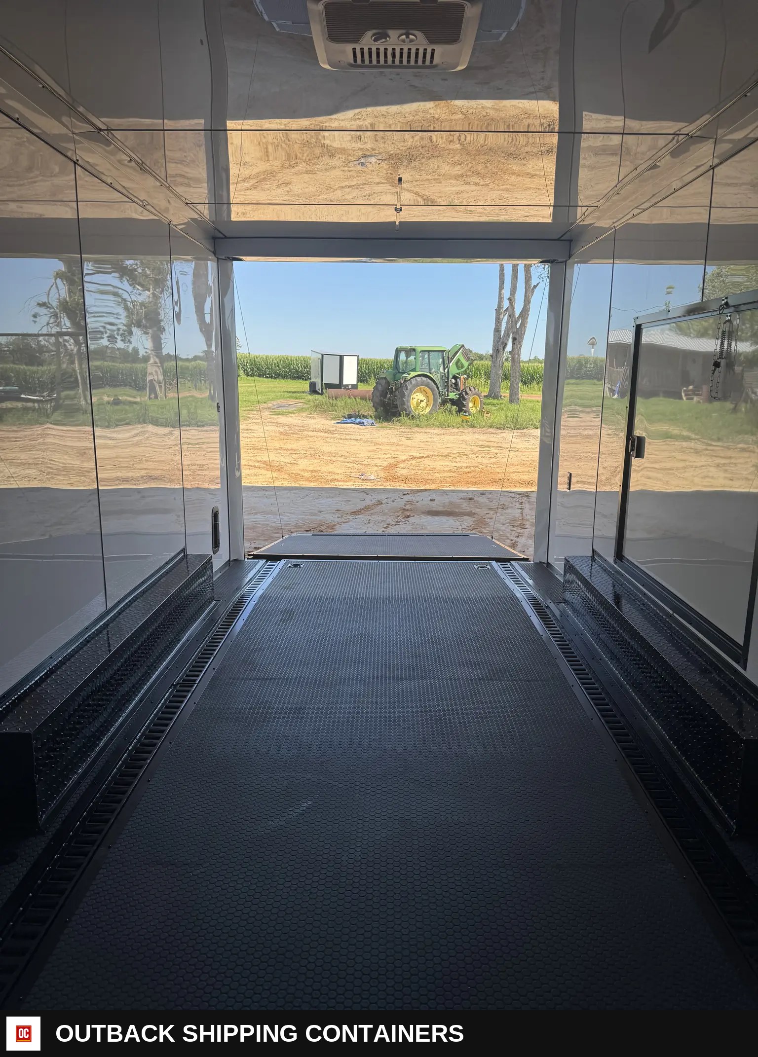 8.5x20TA2 Titanium Cargo Silver Blackout Race Trailer for Sale — Interior Kitchen Layout | Outback Shipping Containers 8.5x20TA2 Titanium Cargo Silver Blackout Race Trailer for Sale for sale — interior kitchen layout