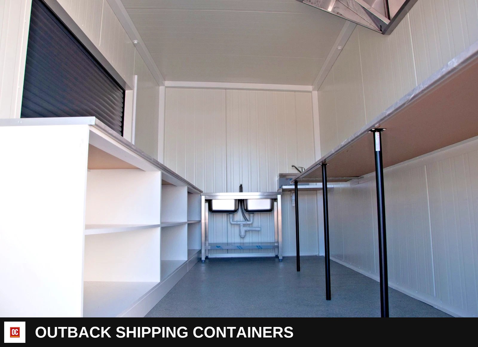 16ft x 8ft Street Food Container | Catering Kiosk Cabin — Interior Kitchen Layout | Outback Shipping Containers 16ft x 8ft Street Food Container | Catering Kiosk Cabin for sale — interior kitchen layout