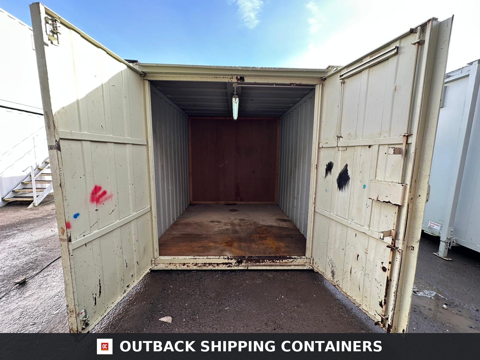 21x8ft for Sale — Three-Quarter Angle View | Outback Shipping Containers 2 3 4 5 6 7 21x8ft — Office & Storage Unit 50/50 Split — Cabin / Container Store — Portable Anti-Vandal Building - image 2