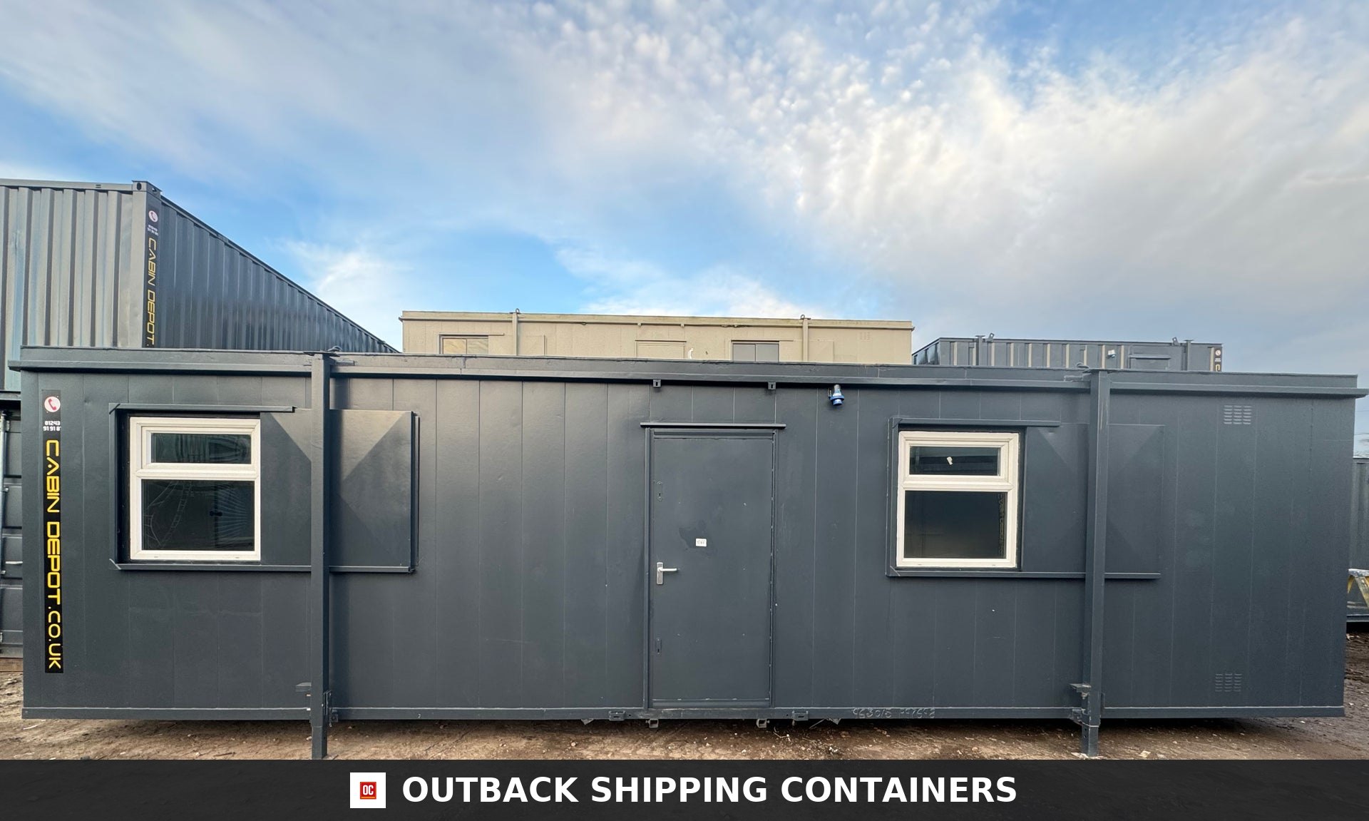 32ft Cabin for Sale — Corner Casting and Frame Detail | Outback Shipping Containers 2 Interior of a refurbished 32ft anti-vandal cabin showing white walls, herringbone vinyl flooring, and wall-mounted heaters