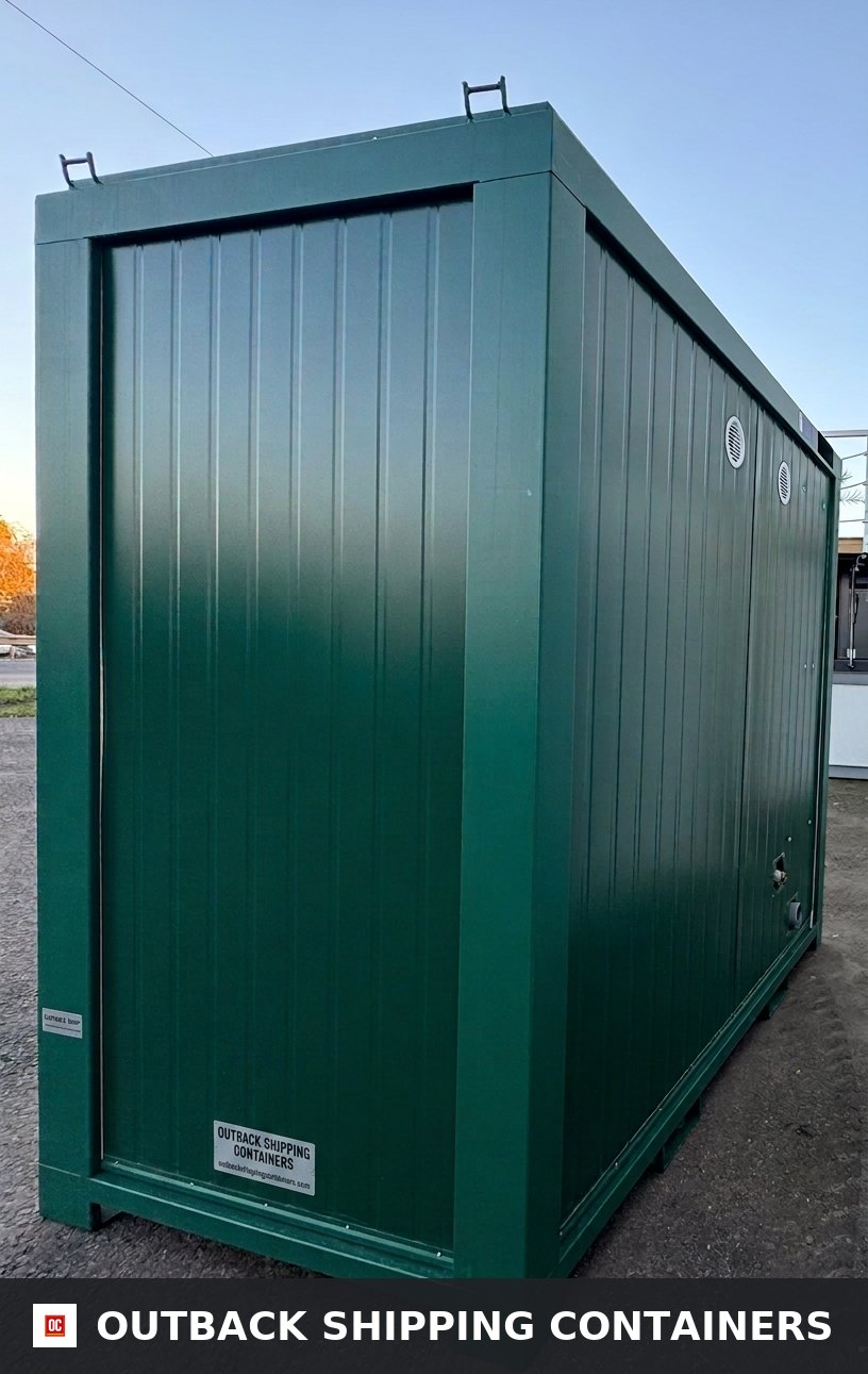 Toilet & Shower Block for Sale — Window and Shutter Detail | Outback Shipping Containers Toilet & Shower Block — 8 x 5 ft Brand New Portable — Green — No 855G — product gallery image 8 of 9