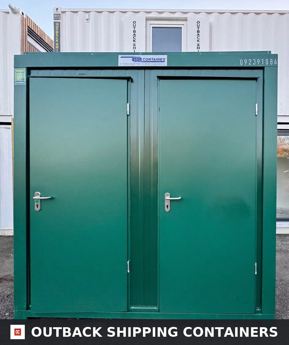 Toilet & Shower Block for Sale — Interior View | Outback Shipping Containers Toilet & Shower Block — 8 x 5 ft Brand New Portable — Green — No 855G — product gallery image 5 of 9