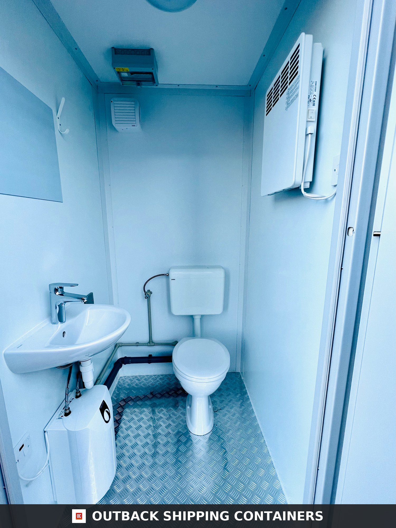 New Single Toilet Block for Sale — Three-Quarter Angle View | Outback Shipping Containers New Single Toilet Block — 5x5 ft WC — Containex — Light Grey — No 791 — product gallery image 2 of 6