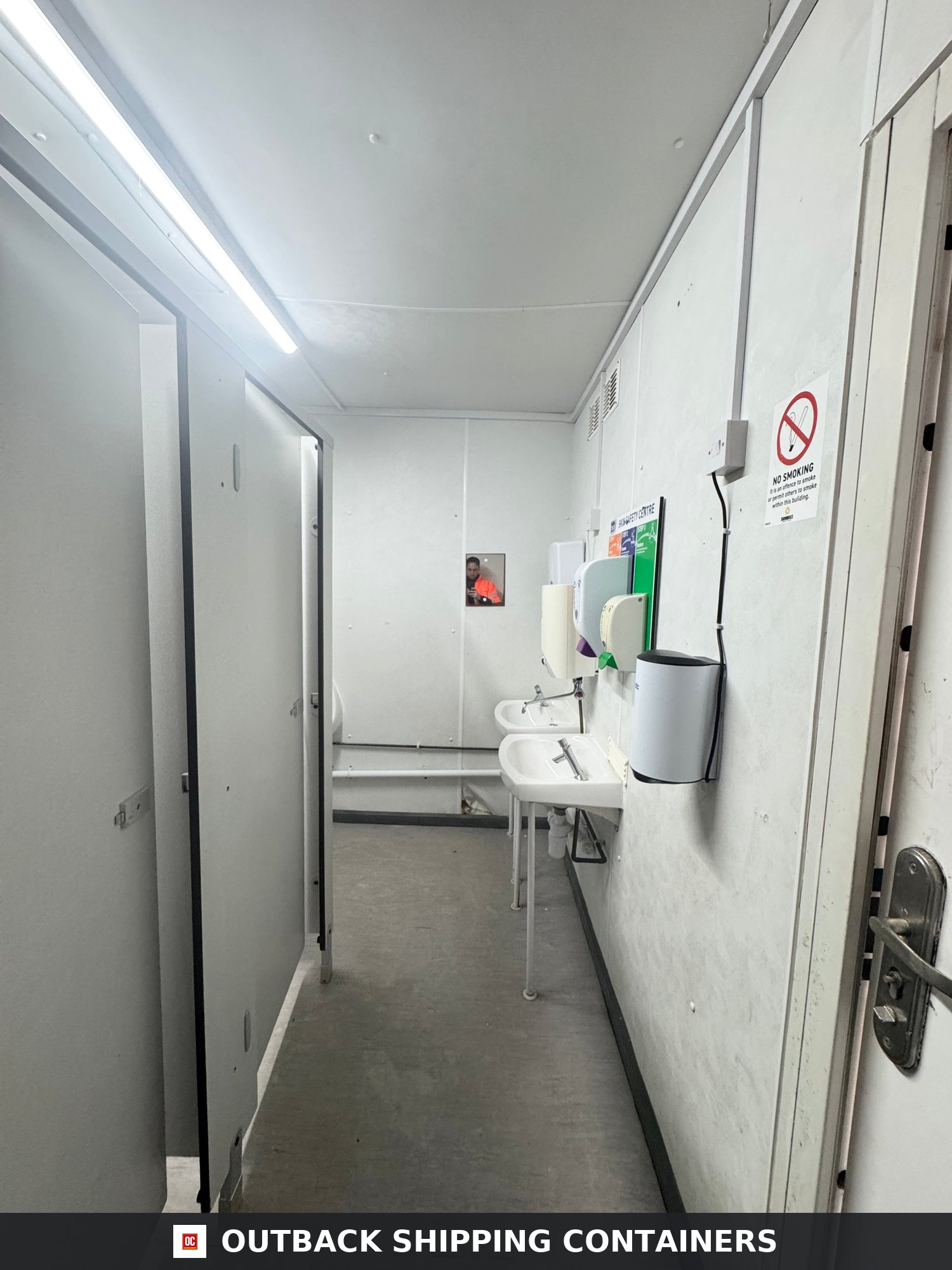 16 x 9 ft for Sale — Rear Exterior View | Outback Shipping Containers 16 x 9 ft — 3+1 Toilet Block — Building Site Accommodation — Portable Anti-Vandal Cabin - image 3