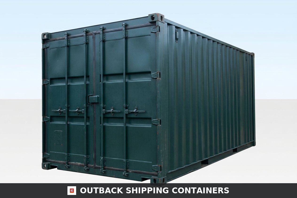 10ft used shipping container with both front cargo doors open showing the interior wood flooring and white walls