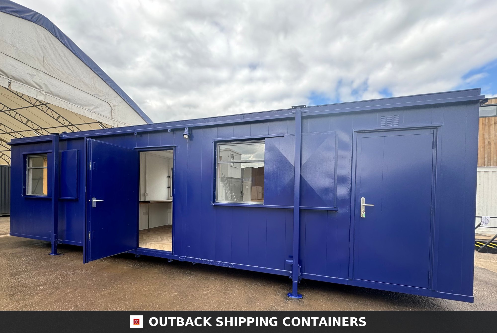 CUSTOM for Sale — Rear Exterior View | Outback Shipping Containers CUSTOM — 32 x 10 ft Cabin — Office + Canteen + 1+1 WC/Wash Rooms — Anti-Vandal — No 1105 — product gallery image 3 of 22