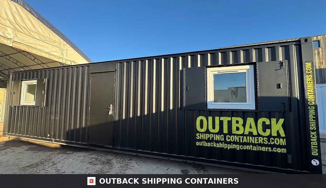 32x10ft Cabin for Sale — Three-Quarter Angle View | Outback Shipping Containers 2 3 4 5 6 32x10ft Cabin — Open Plan Canteen / Office — image 3 of 15
